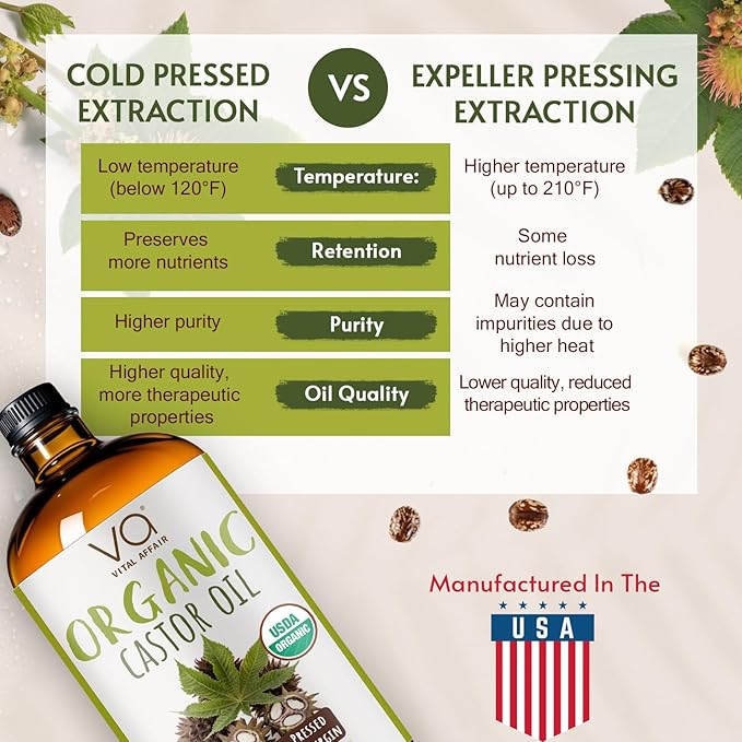 Pure Organic Castor Oil 32oz – Cold Pressed, Unrefined, USDA Organic – Glass Bottle for Hair Growth, Eyelashes, Eyebrows, Face & Castor Oil Packs