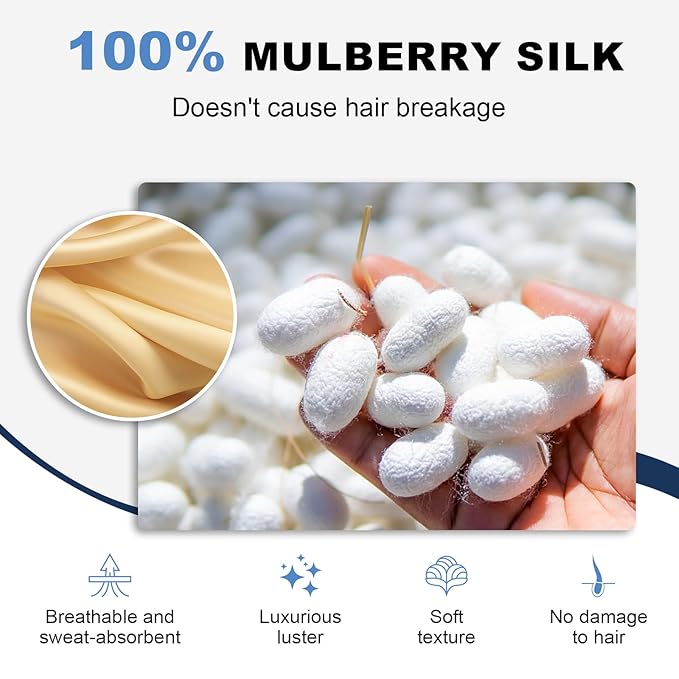 1 Piece Silk Bow Scrunchies for Hair-100% Pure Mulberry 22 Momme Silk Hair Tie, Elastic Ponytail Holder, Elegant Soft Bow Hair Ties Band for Women Hair Care, Multiple Colours (Gold)