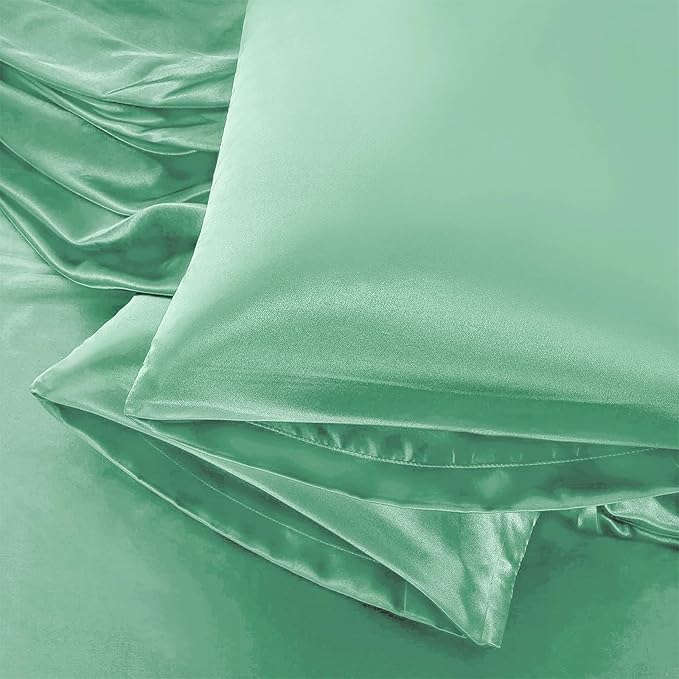Aormenzy Satin Pillow Cases for Women Standard Size Set of 2, Mint Green Satin Pillowcase for Hair with Envelope Closure Silky Pillow Covers Wrinkle, Fade Resistant (20x26 Inches)