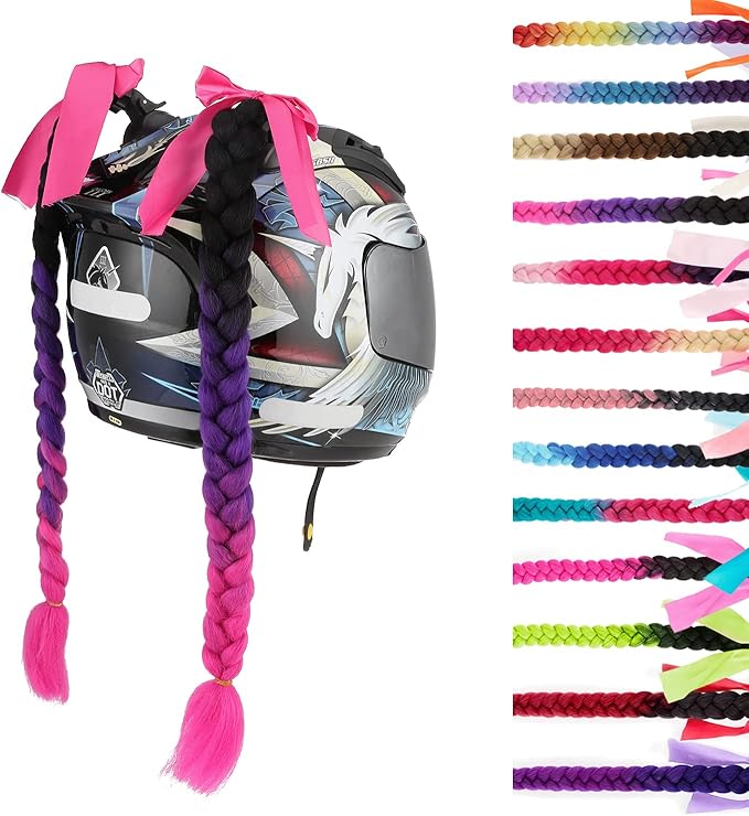 SEGO 1PCS/2PCS Helmet Pigtail Braids with Detachable Suction Cup Bowknot Ponytail Hair Many Colors (Helmet not Included)