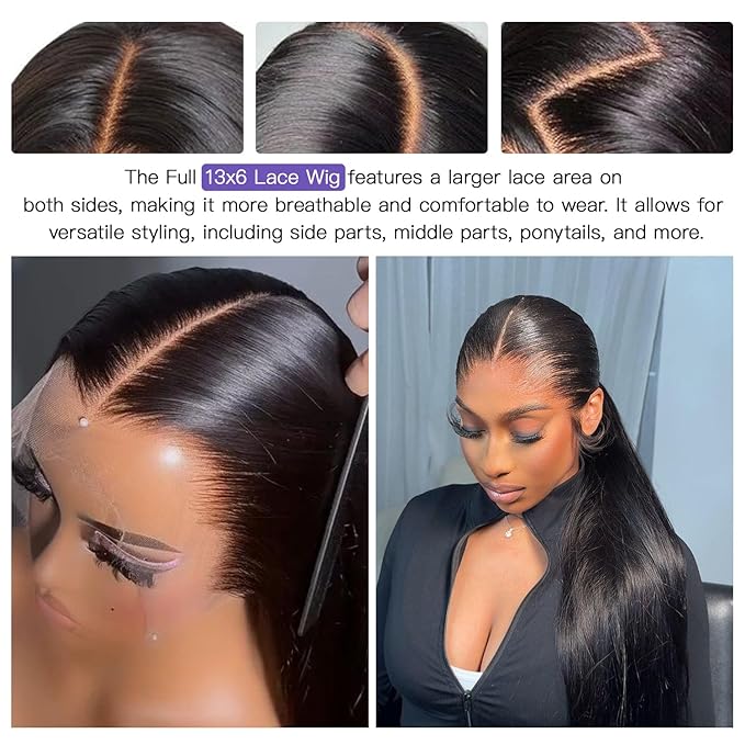 Lemoda Full 13x6 SKINLIKE Real HD Lace Frontal Wigs 210% Density 15A Straight 13x6 Full Lace Frontal Virgin Human Hair Wigs 20Inch Invisible 0.1mm Ultra-thin Knots Frayed Ends Lace Wig