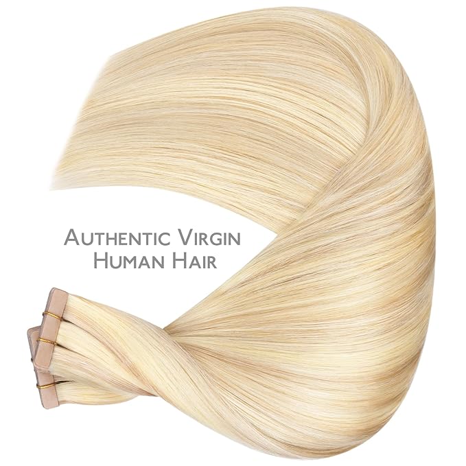 WENNALIFE Tape in Hair Extensions Human Hair, 40pcs 100g 16 inch Balayage Light Wheat Platinum Blonde Hair Extensions Real Human Hair Straight Tape in Extensions Invisible Human Hair Extensions Reusab