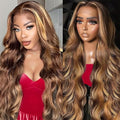 Highlight Body Wave Lace Front Wigs Human Hair 180 Density Honey Blonde 13x6 HD Lace Frontal Wigs Pre Plucked with Baby Hair Ombre Glueless Wigs Human Hair for Women 26Inch
