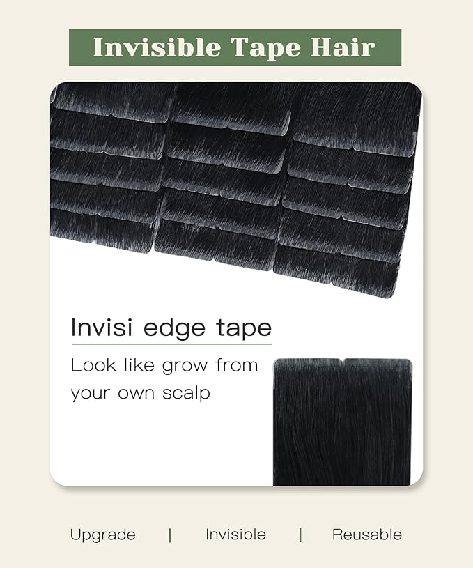 SURNEL Invisible Tape in Hair extensions 18 Inch Jet Black Upgraded Injection Tape in Extensions 20 Pcs 40g(#1,18)