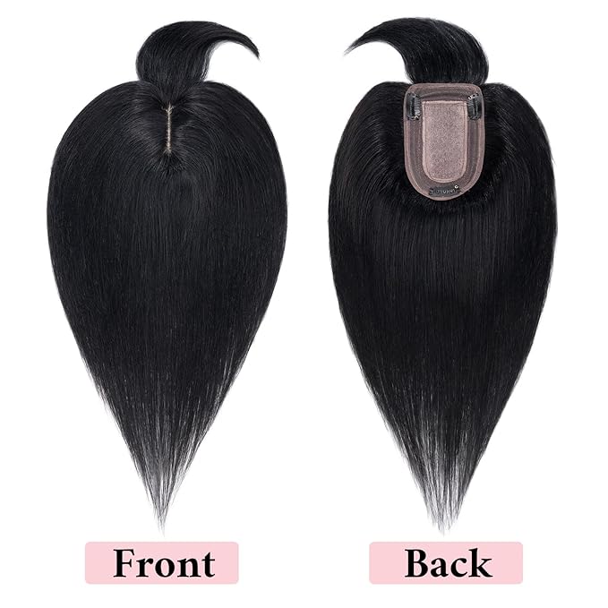 SEGO 100% Real Human Hair Toppers, with Air Bangs, Silk Base 150% Density, Clip in Topper, 2.7肺5.1・ HairPieces for Women, with Thinning/Hair Loss Cover Gray