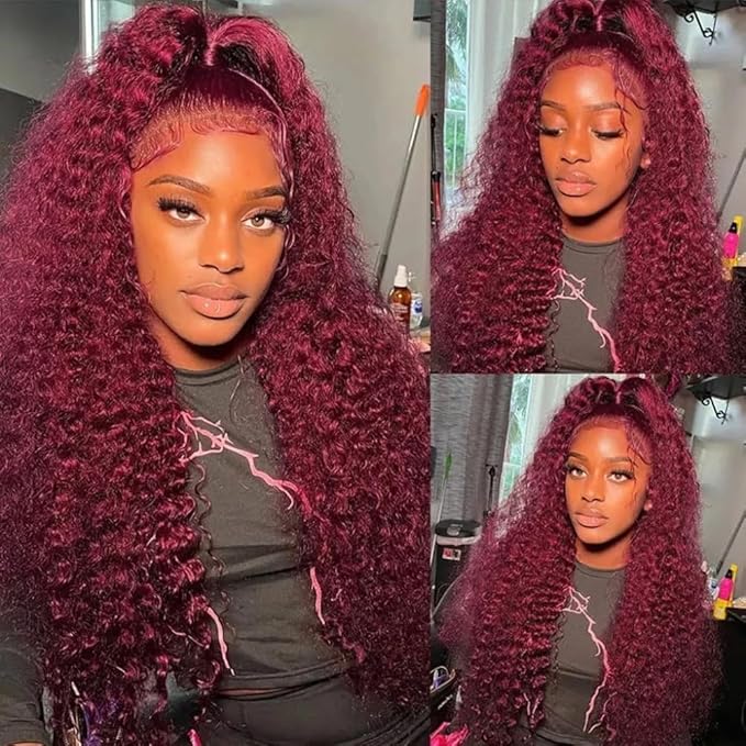 22 Inch 99J Burgundy Deep Wave Lace Front Wigs Human Hair 200% Density 13x6 Lace Front Wigs Human Hair Glueless HD Lace Frontal Wigs for Women