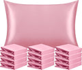 NTBAY 12 Pack Satin Queen Pillowcases for Hair and Skin, Luxurious and Silky Pillow Cases with Envelope Closure, 20 x 30 Inches, Pink
