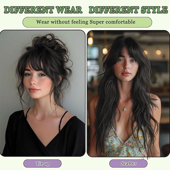 Hair Toppers for Women Real Human Hair, 360°3D Bangs Clip Human Toppers for Women with Thinning hair Realistic Scalp Line (Black, 3D French Bangs(11 * 7))