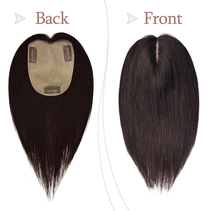 Human Hair Toppers for Women with Thinning Hair Real Human Topper Crown No Bangs 10 Inch #2 Dark Brown