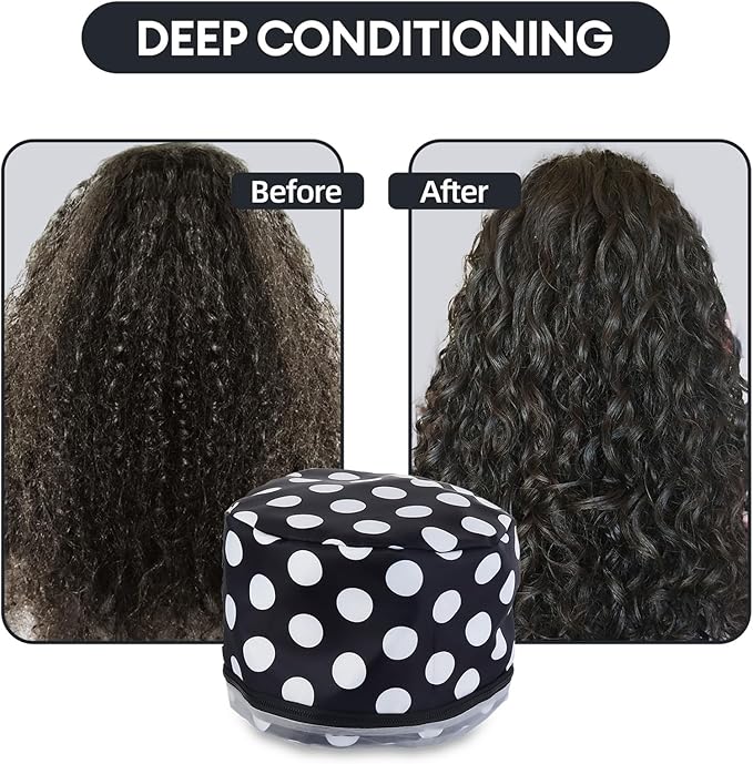 Electric Hair Steamer Cap with 2 Mode Temperature Control, Removable Washable Thermal Spa Hat for Home Hair Care (Black & White)