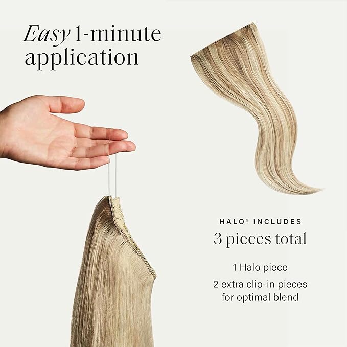 Luxy 100% Remy Human Hair – Halo Clip-In Hair Extensions –Natural Looking Volume & Length - One-Piece - Easy 5-Min Application 140 grams 16" Dimensional Cream Blonde