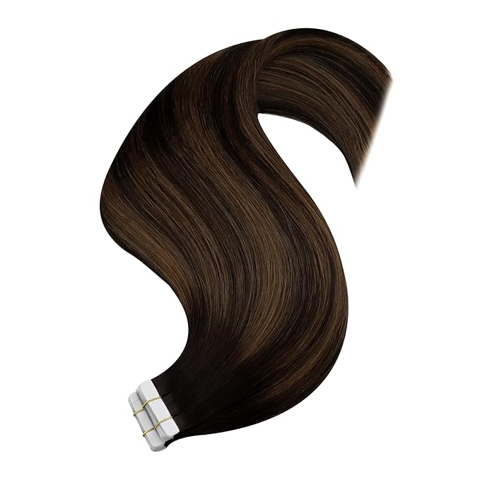 YoungSee Tape in Extensions Human Hair Balayage Tape in Hair Extensions Dark Brown Tape in Hair Extensions Ombre Brown Human Hair Tape-in Extension Short Hair 12In Tape-ins Hair Extension 20pcs 30g