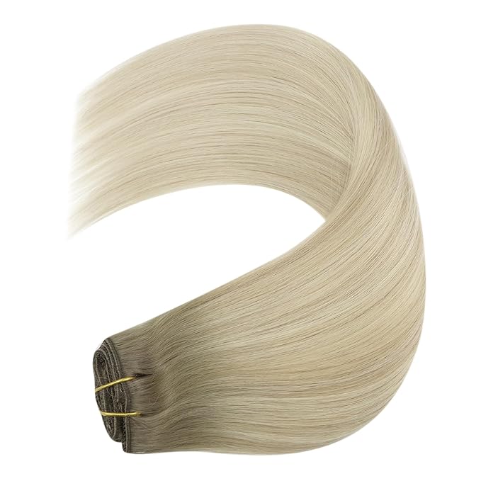 YoungSee Blonde Hair Extensions Clip ins Ombre Ash Blonde Mix Platinum Blond Clip in Hair Extensions Real Human Hair Balayage Clip in Hair Extension Human Hair for Natural Look 7pcs 120g 20inch