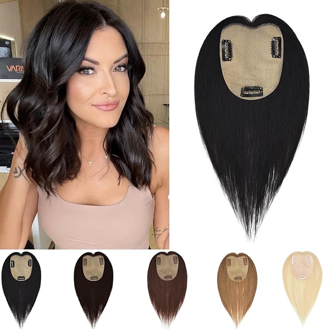 Human Hair Toppers for Women with Thinning Hair Real Human Topper Crown No Bangs 10 Inch #1 Black