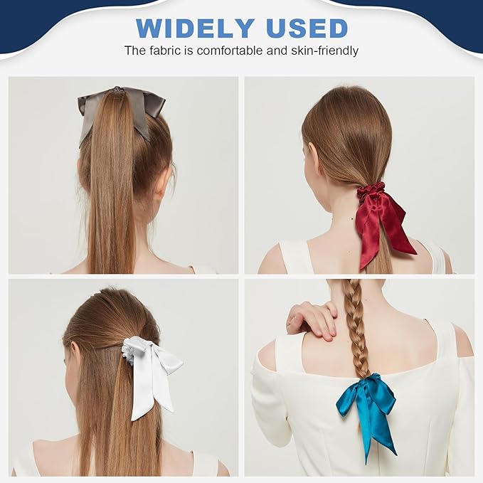 1 Piece Silk Bow Scrunchies for Hair-100% Pure Mulberry 22 Momme Silk Hair Tie, Elastic Ponytail Holder, Elegant Soft Bow Hair Ties Band for Women Hair Care, Multiple Colours (WHITE)