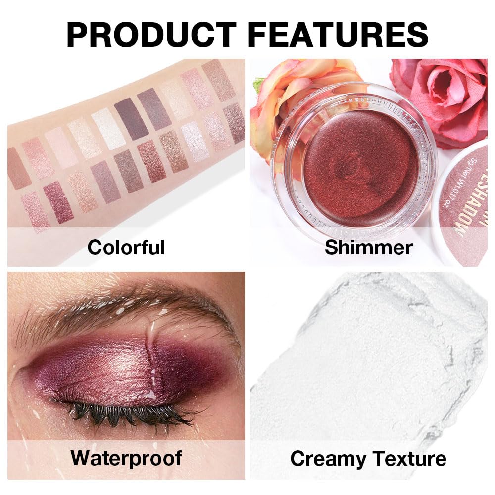 Cream Glitter Pearl White Shimmer Metallic Eyeshadow Palette Makeup, Natural Single Mini Instant Holographic Eyeshadow For Women, Sombras Crema Para Ojos,Talc,Paraben&Cruelty Free, P01