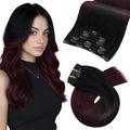 Moresoo Clip in Hair Extensions Dark Red Hair Extensions Clip ins Long Black to Burgundy Ombre Double Weft #1B/99J Balayage Natural Black to Deep Wine Red Long And Straight 120g/7pcs 20 inch