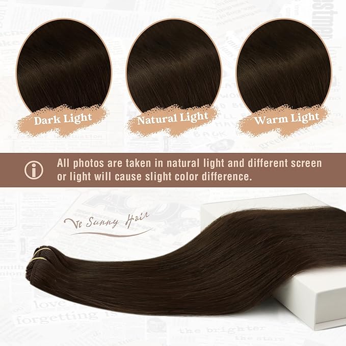 Ve Sunny Clip in Hair Extensions Real Human Hair Brown Hair Extensions Clip ins Human Hair Clip in Extensions Real Hair Extensions Clip in Human Hair 22inch 7pcs 120g