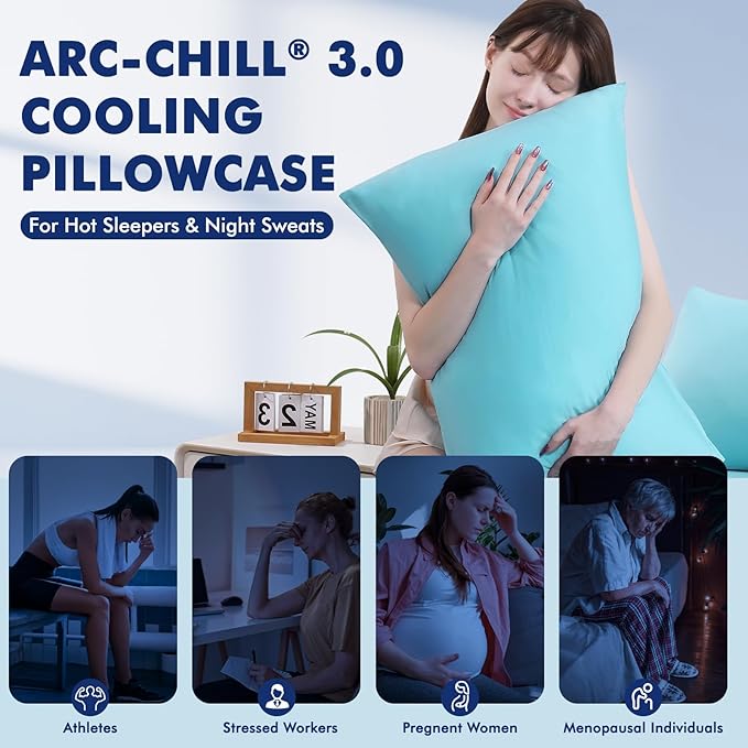 Elegear Cooling Pillow Cases for Hot Sleepers, Clean Fabric Silver Infused Cooling Pillowcase Q-Max>0.5, Soft Pillow Cases for Hair & Skin, Zipper Pillow Cases Set of 2 Blue (Standard, 20'' x 26'')