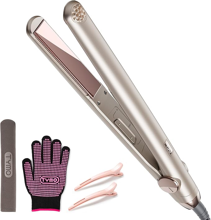 TYMO Flat Iron Hair Straightener - Titanium Hair Straighteners for Women, 1 Inch Professional Travel Flat Iron, Portable Straightener and Curlers with 10s Heat Up, 32 Temp, Dual Voltage & LED Display