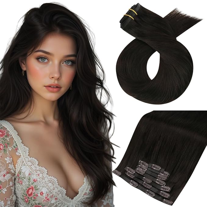 Moresoo Seamless Clip ins Human Hair Dark Brown invisible Clip in Hair Extensions Human Hair Brown 120g/7pcs 16 inch