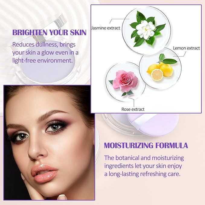 Oil Control Pressed Setting Powder, Lavender Matte Powder Soft Jelly Texture Powder-free Face Powder, Long-Lasting Waterproof Pressed Powder Makeup, Flawless Lightweight Face Cosmetics