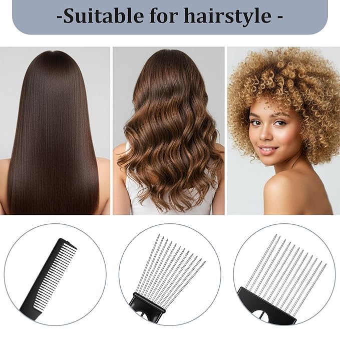 Sibba 4 Pack Metal Comb Afro Hair Pick Comb Set, Stainless Steel Wide Tooth Hair Picks for Natural Curly Coily, Fist Design Braid Styling Combs Afro Lift Picks Wig Detangler for Detangling Hairstyling