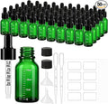 50 Pcs 1/2oz Green Glass Dropper Bottles with Measurement, 30ml Leakproof Tincture Bottles with Funnels, Eye Droppers, Extra Caps & Labels, Refillable Empty Bottles for Tinctures, Essential Oils