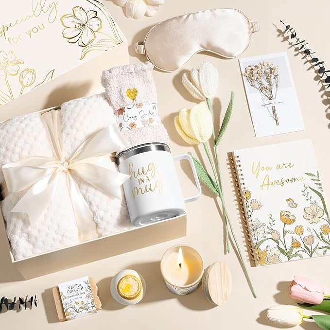 Christmas Birthday Gifts for Women Self Care Package, Get Well Soon Gift Baskets for Women Spa Gifts Set, Unique Thinking of You Inspirational Sympathy Gift Baskets for Mom Best Friend Sister Wife Her