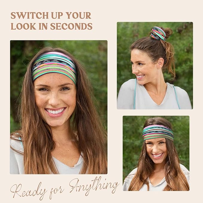Wide Headbands for Women Knotted No Slip Head Bands Soft Turban Headband Hair Accessories Boho African Solid Color Head Wraps for Women Yoga Workout Pack of 6