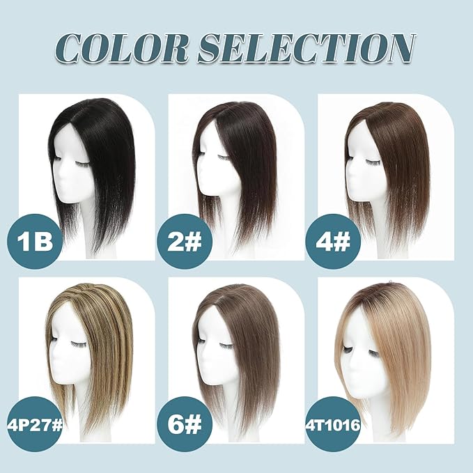 Human Hair Toppers for Women Real HairTopper with Thinning Hair 120% Density Round Shaped Swiss Base Hair Pieces 40g-Medium Brown Mix Blonde with Dark Brown Root（4P27）