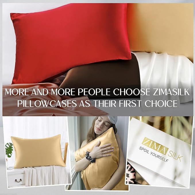 ZIMASILK 100% Pure Mulberry Silk Pillowcase for Hair and Skin Health,Soft and Smooth,Both Sides Premium Grade 6A Silk,600 Thread Count,with Hidden Zipper,1pc (King 20''x36'',Champagne)