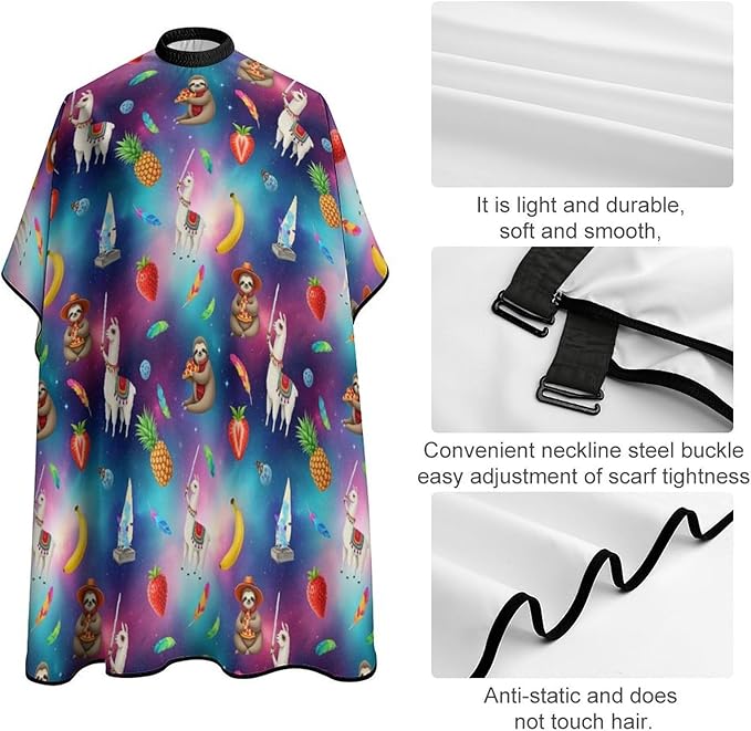 Extra Large Hair Styling Cape, Haircut Apron Funny Sloth Riding Llama Haircuting Salon Cape Gown for Hair Cutting Styling