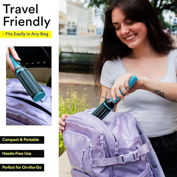 Hair Brushes for Women - Curly Hair Blow Dryer Brush Self Cleaning Detangler Round Brush for Blow Out - Roller Retractable Travel Blue Christmas Gifts