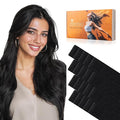 DOORES Invisible Hair Extensions Tape in Invisi Edge, Jet Black 10 Injection Tape-ins with 10 Injection Tape-ins 50g 18 Inch, Injected Tape in Extensions Virgin Human Hair Thick
