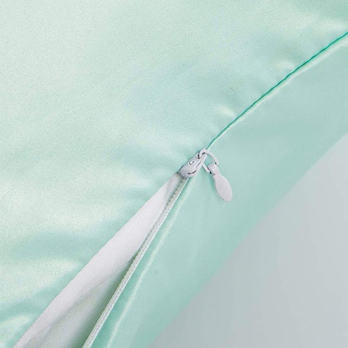 NTBAY Zippered Satin Pillow Cases for Hair and Skin, Luxury King Hidden Zipper Pillowcases Set of 2, 20x36 Inches, Cyan