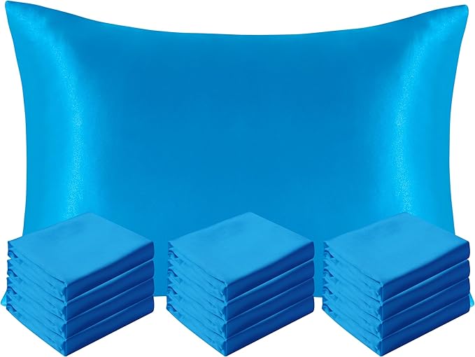 NTBAY 12 Pack Satin King Pillowcases for Hair and Skin, Luxurious and Silky Pillow Cases with Envelope Closure, 20 x 36 Inches, Royal Blue
