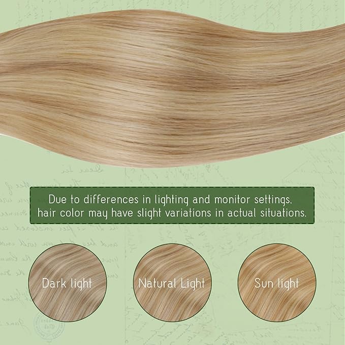 RUNATURE Blonde Clip in Hair Extensions, Real Human Hair Clip in Extensions, Short Hair Extensions Clip Ins, Double Weft Remy Natural Hair, 12 Inch 80g 7pcs, #16P24 Golden Blonde Highlights