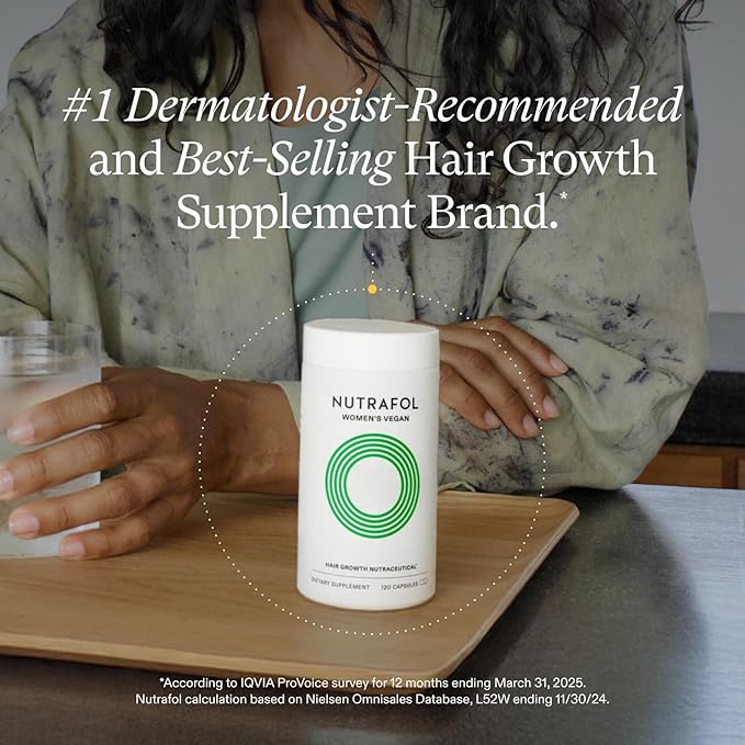Nutrafol Women's Hair Growth Supplements, For Women 18-44 Years Old, Clinically Tested for Visibly Thicker, Stronger Hair, 100% Vegan Ingredients, Dermatologist Recommended - 1 Month Supply