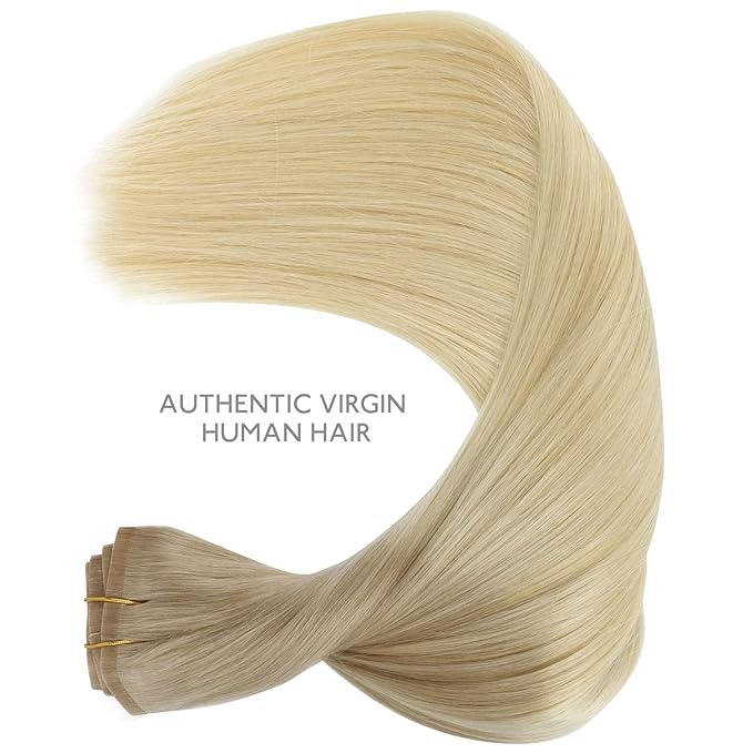 WENNALIFE Seamless Clip In Hair Extensions, 16 Inch 130g 7pcs Ash Blonde to Golden Blonde and Platinum Blonde Hair Extensions Clip in Human Hair Invisible PU Skin Weft Natural Remy Human Hair