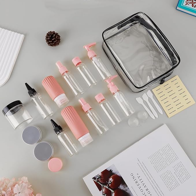 Travel Size Bottles for Toiletries 25Pack TSA Approved Toiletry Bottles Leak Proof Travel Kit with Clear Toiletry Bag Lotion Skincare Shampoo Cosmetic Container