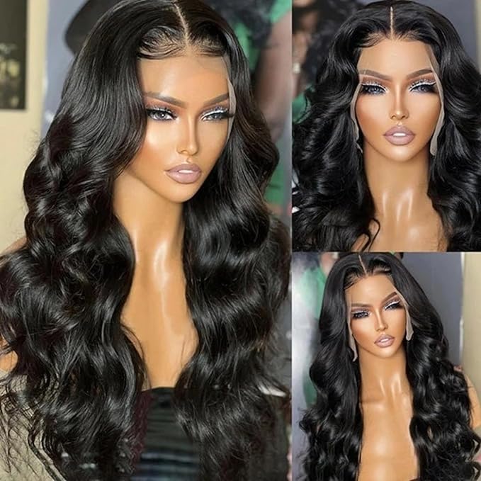 Body Wave Natural Black Human Hair Wigs For Black Woman 13X6 HD Lace Front Wigs 100% 10A Brazilian Virgin Hair Skinlike Lace Frontal Wig 220% Density Pre Plucked with Baby Hair 16 inch