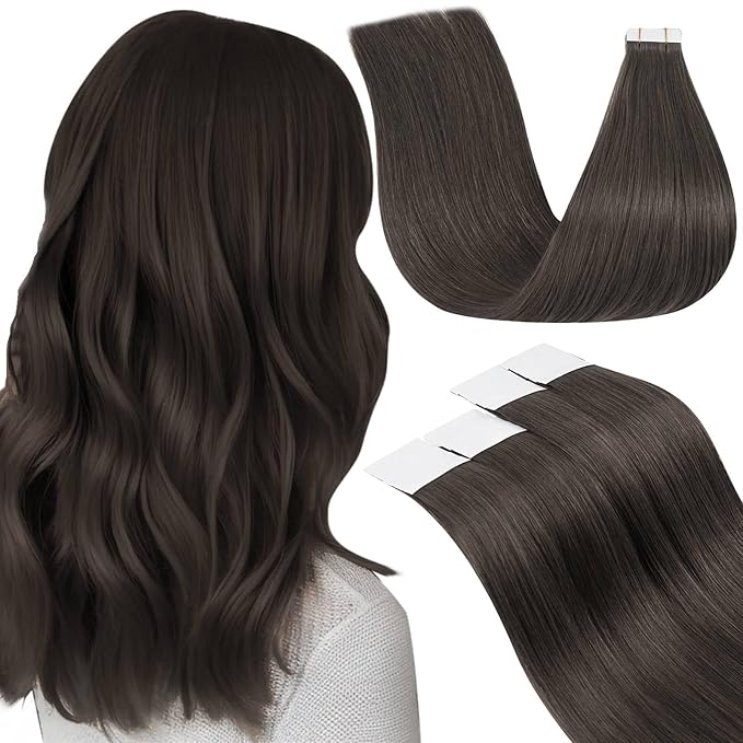LaaVoo Mocha Brown Tape in Hair Extensions Human Hair Brown Tape in Extensions Real Hair Seamless Tape on Human Hair Extension for Women 12 Inch 20pcs 30g