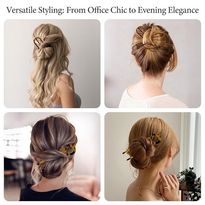 10 Pcs Prestige French Hair Pins for Women, Retro Acetate French Twist Hairpin Thin Thick Hair Clips Elegant Decorative U-shaped Hair Accessories for Updos Chignons & Buns