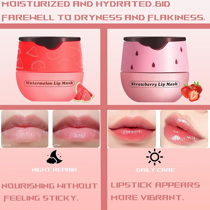 2 PCS Bee Lip Balm Honey Pot, Bee Lip Balm Sleeping Lip Mask Overnight with Sticks, Honey Pot Lip Balm Hydrating Exfoliating Prevention Dry and Crack Lip Scrubs