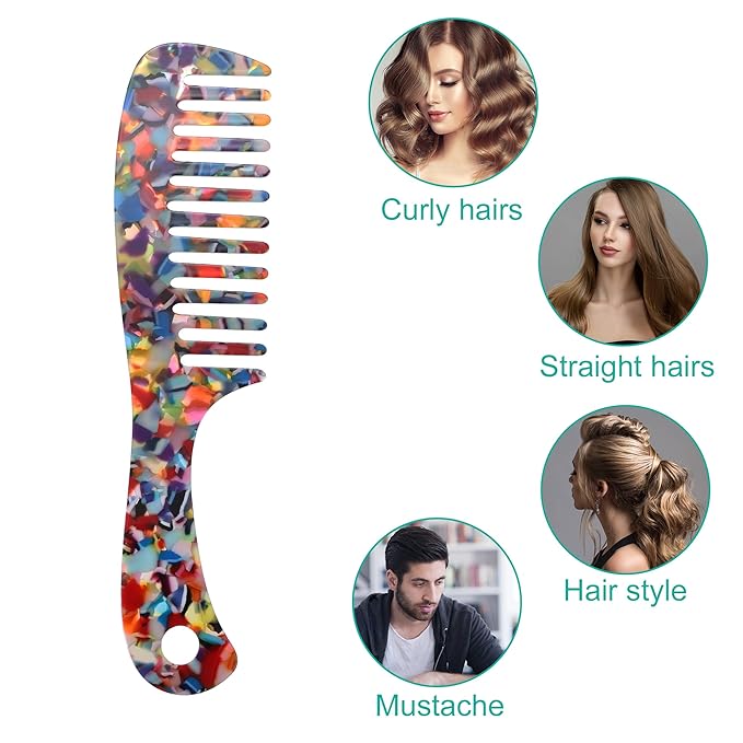 VOCOSTE 1 Pcs Hair Comb Wide Tooth, Anti-Static, for Thick, Curly Hair, Hair Comb, Detangling Comb, for Wet and Dry Multicolor
