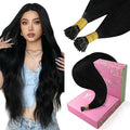 YoungSee I Tip Hair Extensions Black I Tip Extensions Jet Black 50g Itip Hair Extensions 16In Itips Hair Extension Real Human Hair Straight 80s Cold Fusion Hair Extension for Black Women