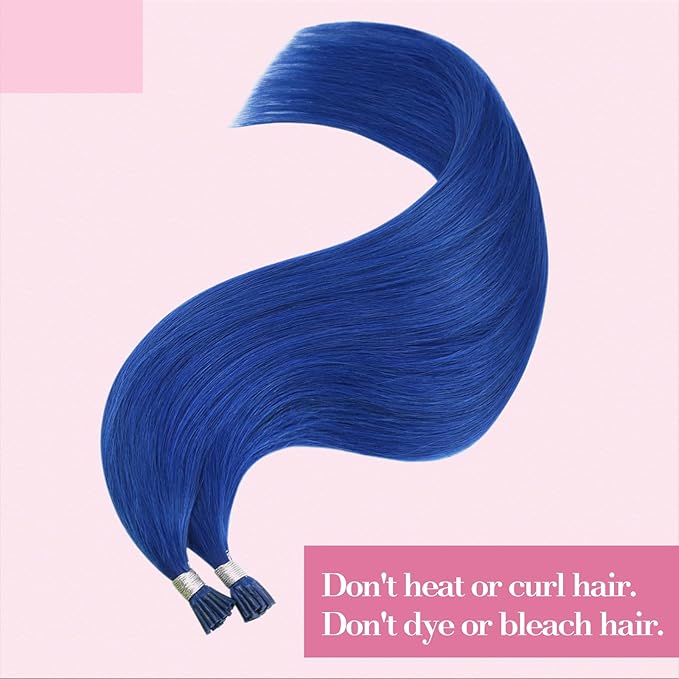 YoungSee I Tip Hair Extensions Blue 24 Inch Human Hair I Tip Extensions Blue Long Hair Color Itip Hair Extensions Soft and Silky for Girls Diy Your Hairstyle 25s 25g