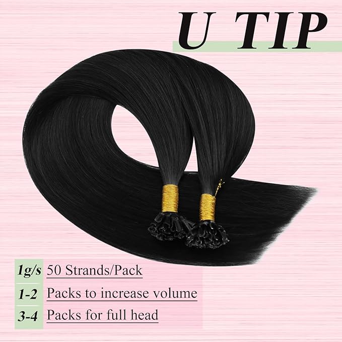YoungSee U Tip Hair Extensions Black U Tip Hair Extensions Human Hair 22 Inch U Tips Human Hair Extensions Jet Black Keratin Hair Extension Real Human Hair Pre Bonded Extension for Wedding 50s/50g