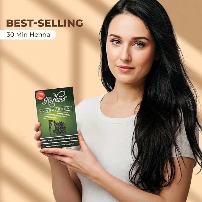 Reshma Beauty 30 Minute Henna Hair Color Infused with Organic Henna Lawsonia Inermis 100% Gray Coverage for Soft, Shiny Hair, Plant-Based Hair Dye—1.05 oz Pack of 1 (Black)